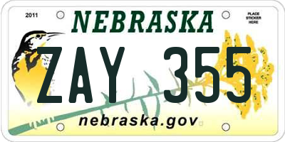 NE license plate ZAY355