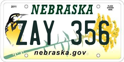 NE license plate ZAY356