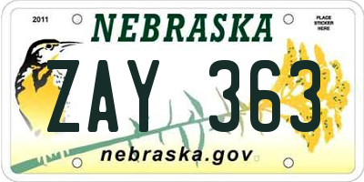 NE license plate ZAY363