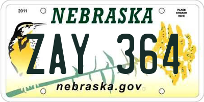 NE license plate ZAY364