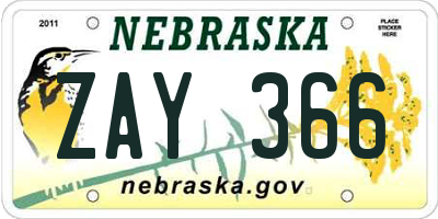 NE license plate ZAY366