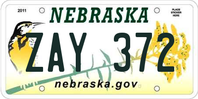 NE license plate ZAY372