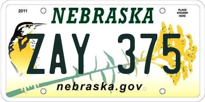 NE license plate ZAY375