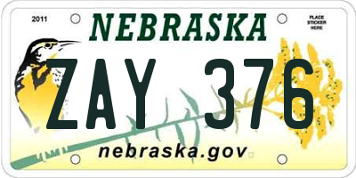 NE license plate ZAY376