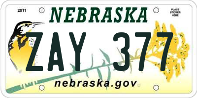 NE license plate ZAY377