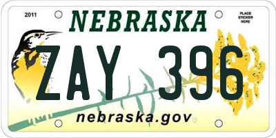 NE license plate ZAY396