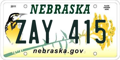 NE license plate ZAY415
