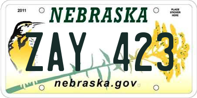 NE license plate ZAY423
