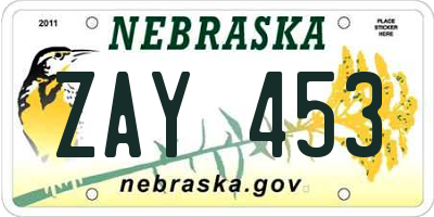 NE license plate ZAY453