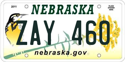 NE license plate ZAY460