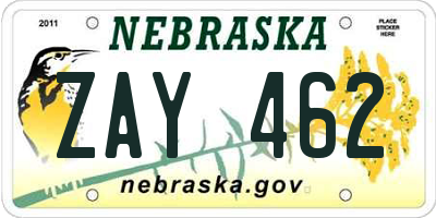 NE license plate ZAY462