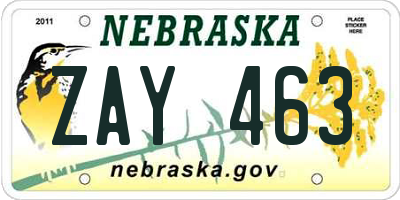 NE license plate ZAY463