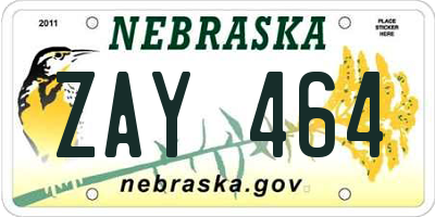 NE license plate ZAY464
