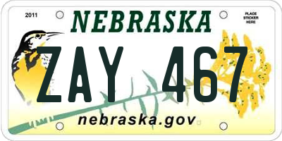 NE license plate ZAY467