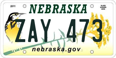 NE license plate ZAY473