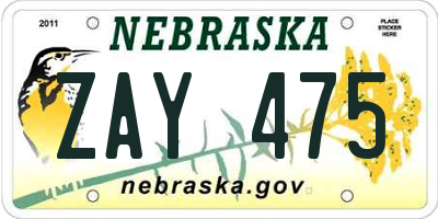 NE license plate ZAY475