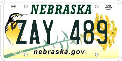 NE license plate ZAY489