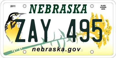 NE license plate ZAY495