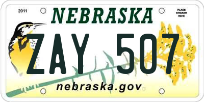 NE license plate ZAY507