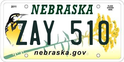 NE license plate ZAY510
