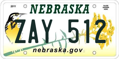 NE license plate ZAY512