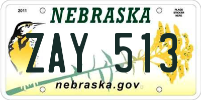 NE license plate ZAY513