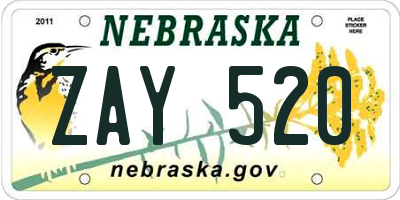NE license plate ZAY520