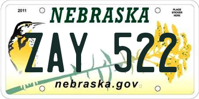 NE license plate ZAY522