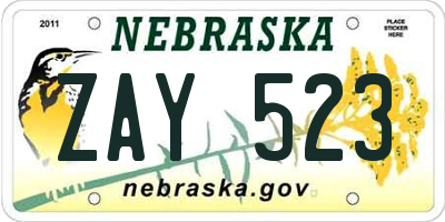 NE license plate ZAY523