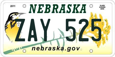 NE license plate ZAY525
