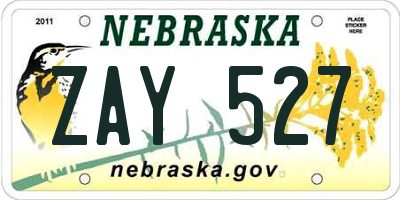 NE license plate ZAY527