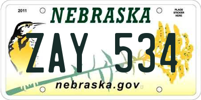 NE license plate ZAY534