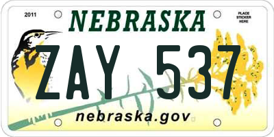 NE license plate ZAY537
