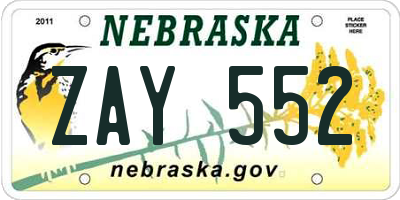 NE license plate ZAY552