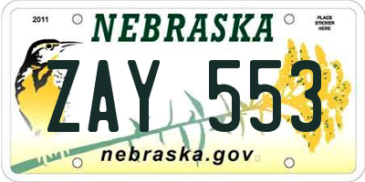 NE license plate ZAY553