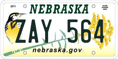 NE license plate ZAY564
