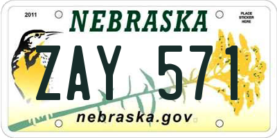 NE license plate ZAY571