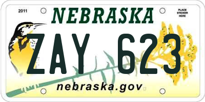 NE license plate ZAY623