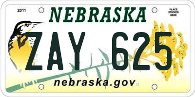 NE license plate ZAY625