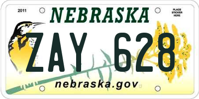 NE license plate ZAY628