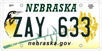 NE license plate ZAY633