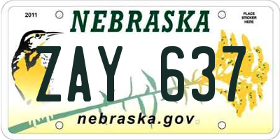 NE license plate ZAY637
