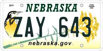 NE license plate ZAY643