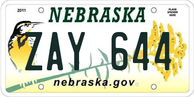 NE license plate ZAY644