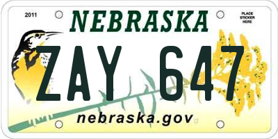 NE license plate ZAY647