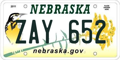 NE license plate ZAY652