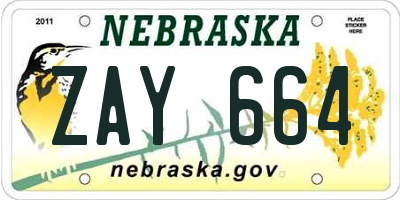 NE license plate ZAY664