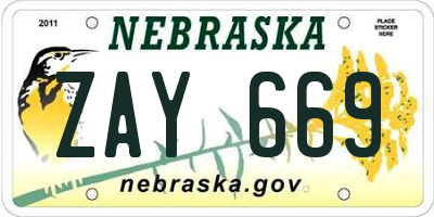 NE license plate ZAY669