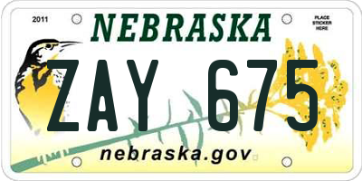 NE license plate ZAY675