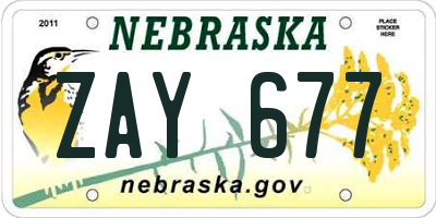 NE license plate ZAY677